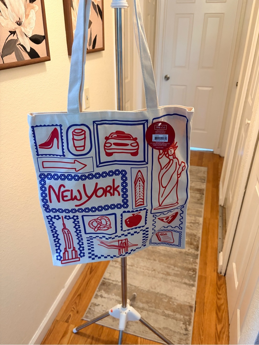 New York Icon Graphic Tote Bag - White with Red & Blue
